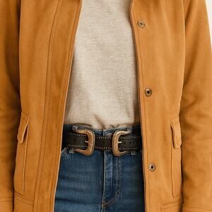 American Eagle SZ XS/S Leather Black & Antique Silver Double Buckle Belt NEW